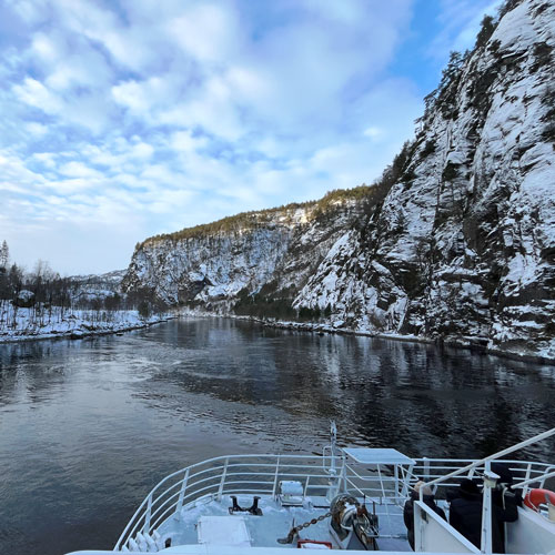 Experience a dramatic winter fjord cruise from Bergen.