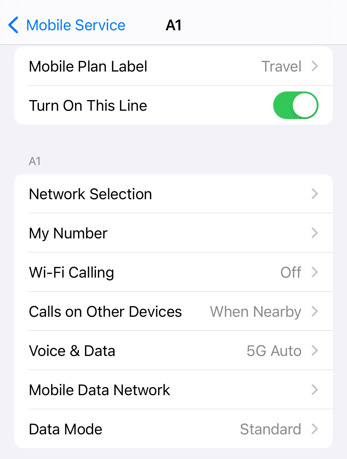 iPhone settings to activate the eSIM